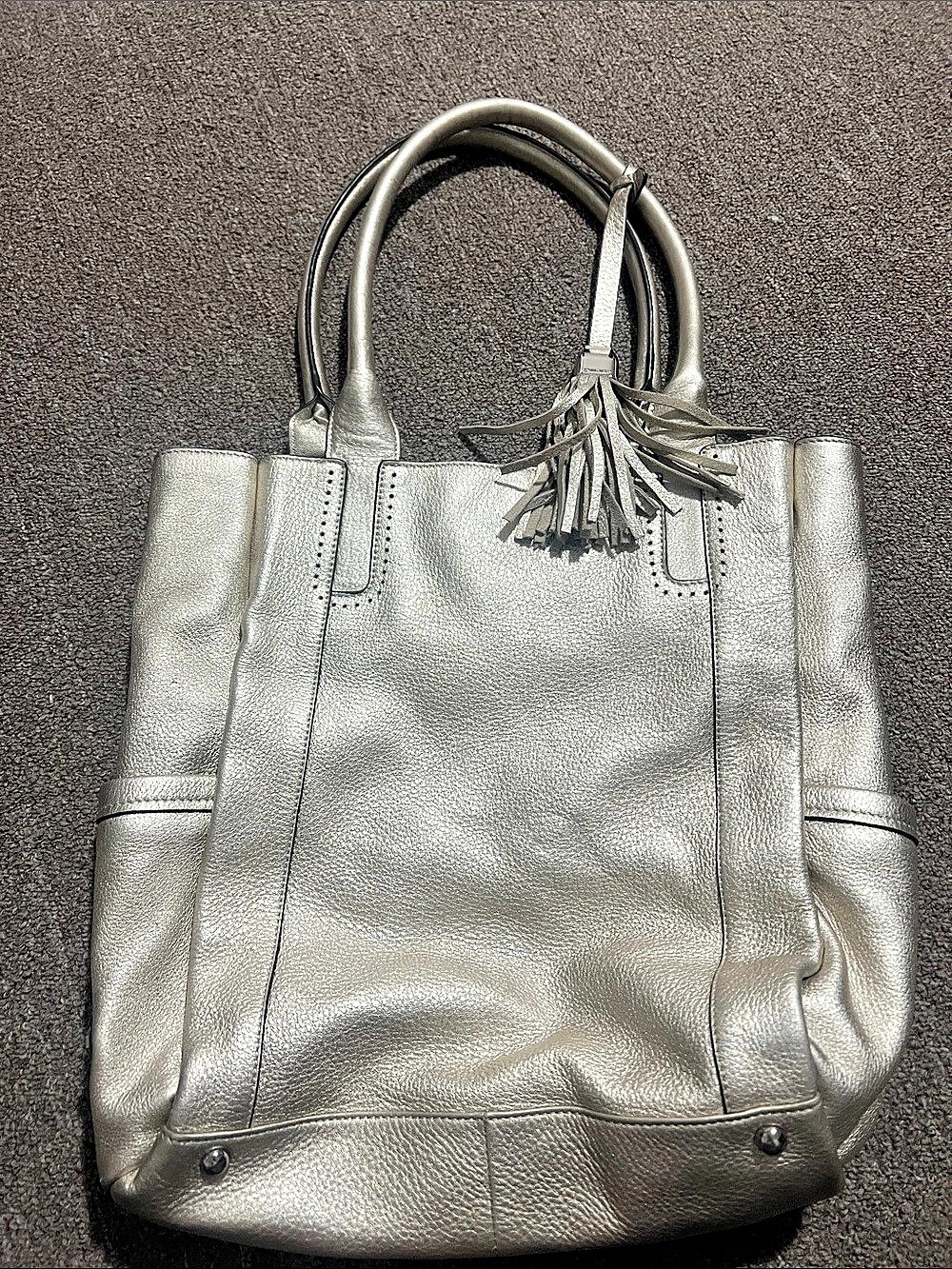 B Markowski Metallic Leather Tote in Silver
